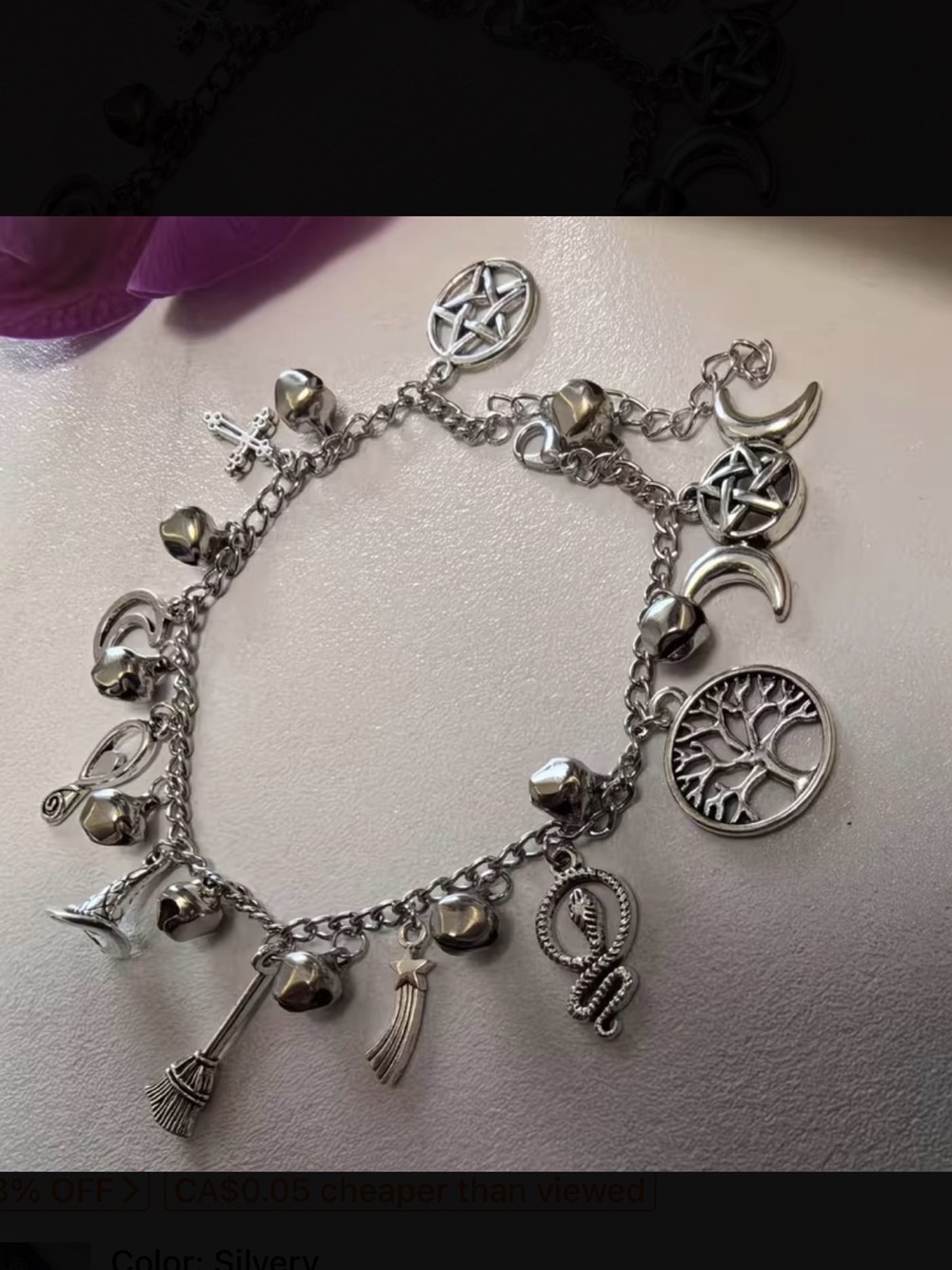 ⭐️ Silver-tone Charm Anklet with Celestial & Nature Pendants